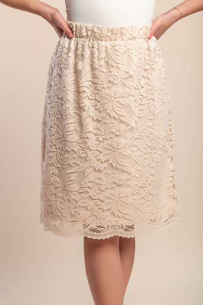 Gonna in pizzo taglie forti, beige