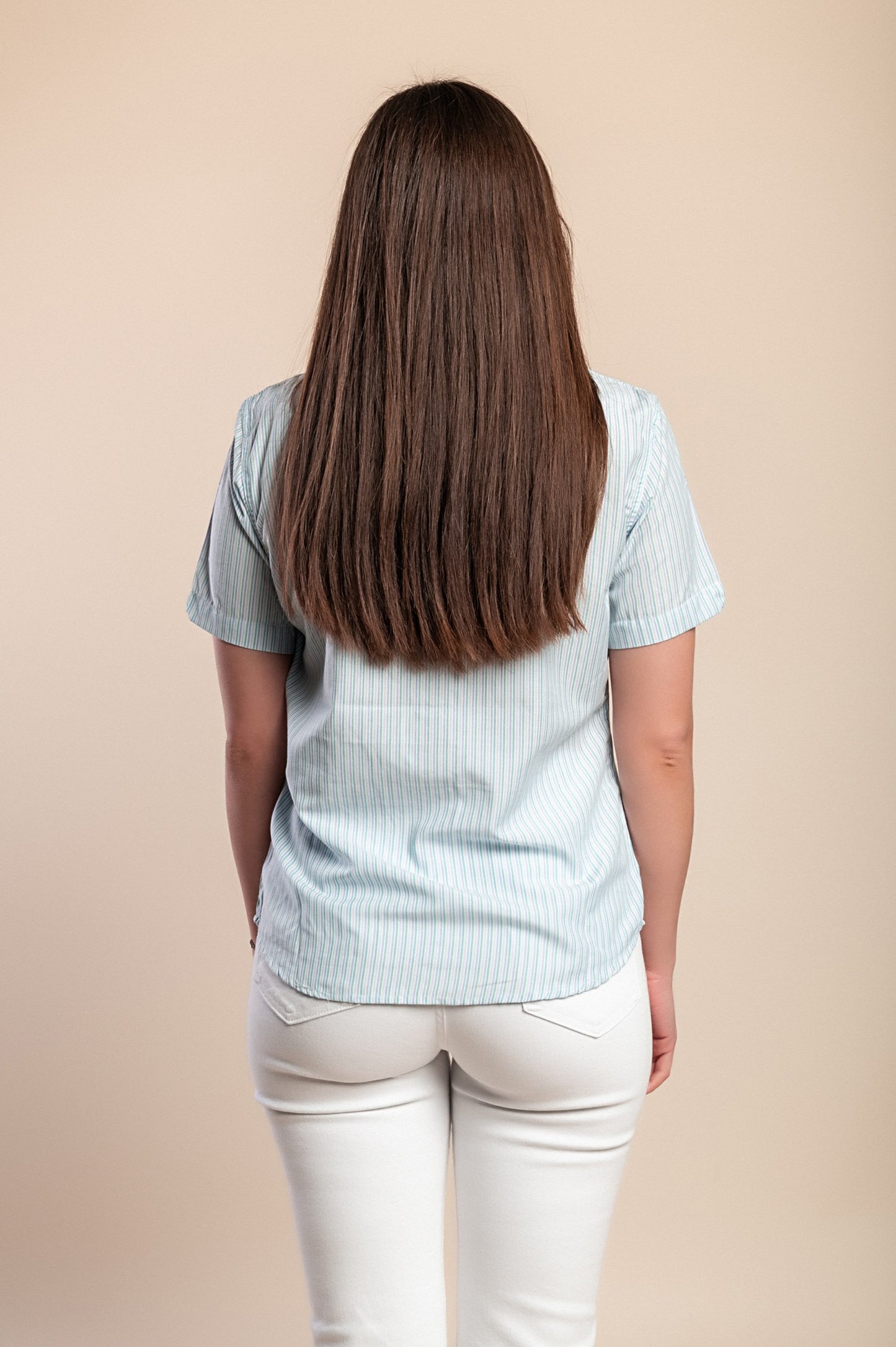 Camicia con stampa a quadri, azzurra