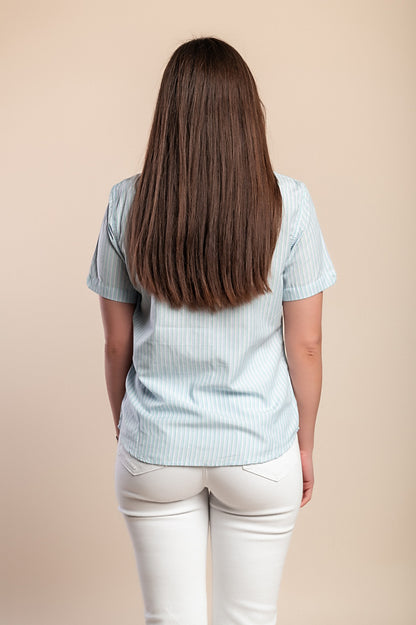 Camicia con stampa a quadri, azzurra