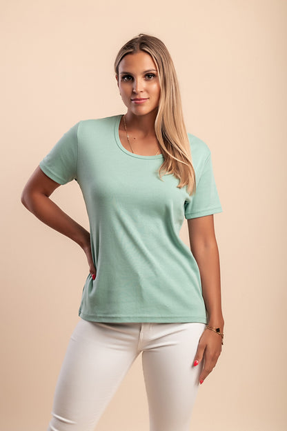 T-shirt in cotone con scollo rotondo, fucsia