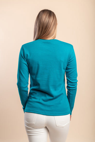 Maglia in cotone a maniche lunghe, turchese