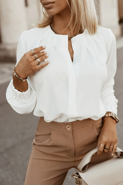 Camicia elegante con scollo rotondo, bianca