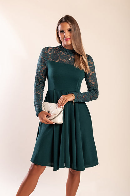 Abito midi aderente con pizzo, nero