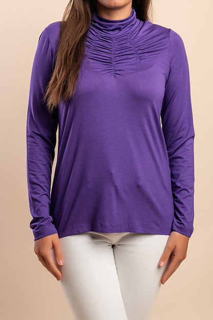 Camicia in viscosa taglia forte con collo alto, viola