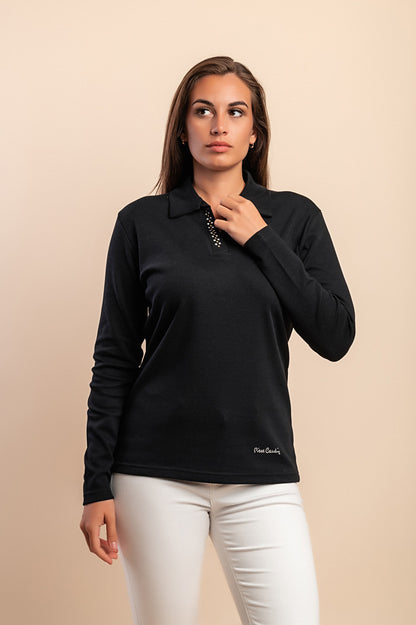 Top a maniche lunghe in cotone, viola