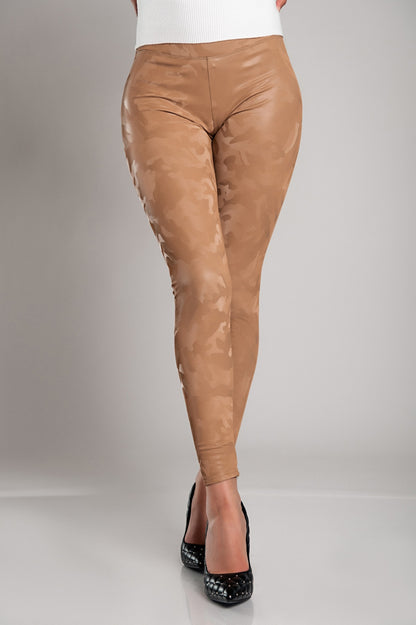 Leggings con fodera e vita ampia, color cammello