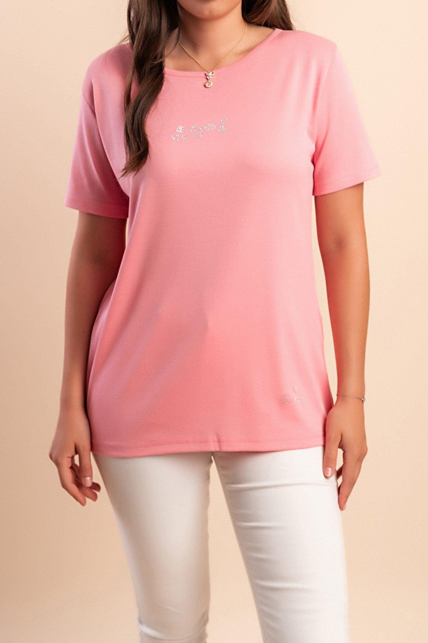 T-shirt in cotone con scollo rotondo, rossa