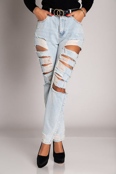 Jeans dritti con grandi strappi Venetina, azzurro
