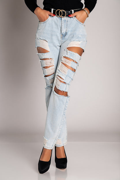 Jeans dritti con grandi strappi Venetina, azzurro