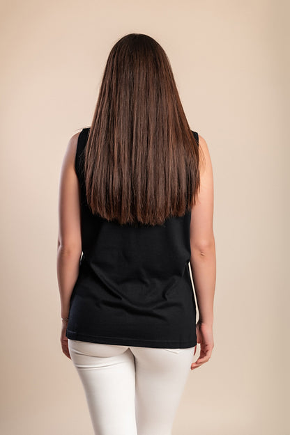 Top in cotone con pizzo, nero