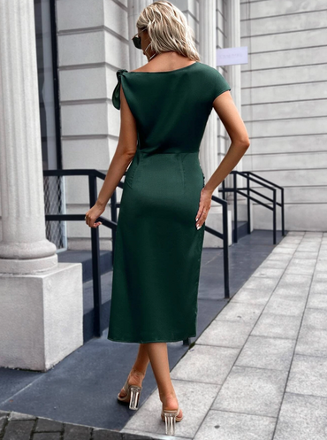 Abito midi elegante con dettagli arricciati, verde