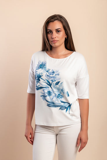 T-shirt in viscosa stampata, bianca