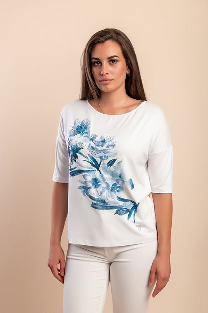 T-shirt in viscosa stampata, bianca