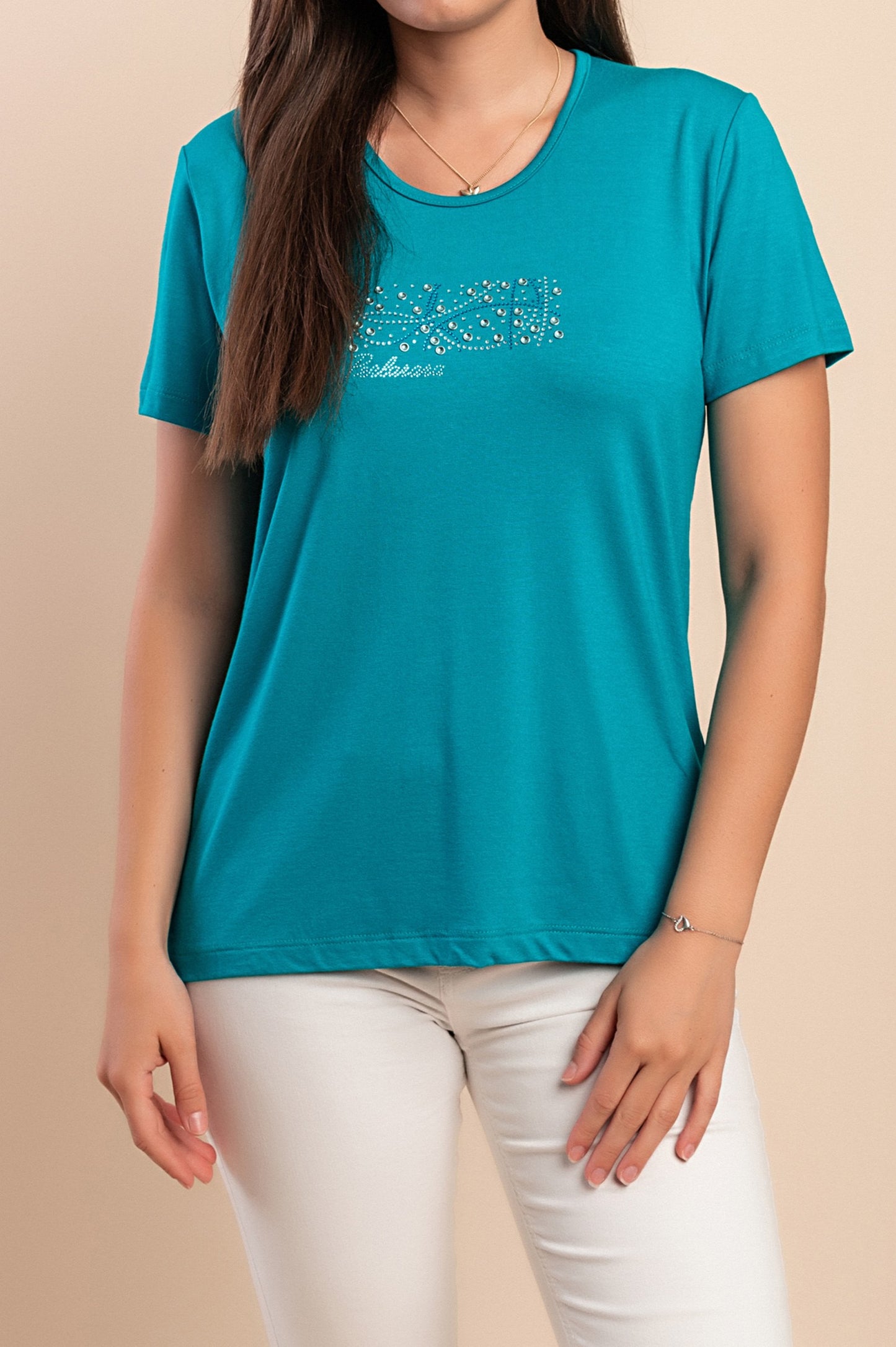 T-shirt in cotone con stampa, turchese