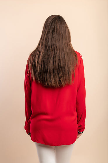 Blusa taglia forte a maniche lunghe, rossa