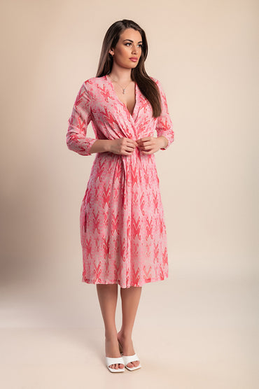 Elegante abito midi con stampa, rosa