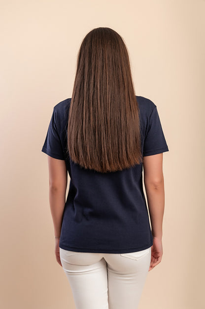 T-shirt in cotone con colletto, blu scuro