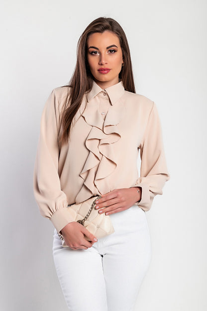 Camicia elegante con volant, bianca