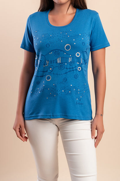 T-shirt in cotone con stampa, blu