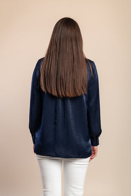 Camicetta taglie forti con fiocco, blu scuro