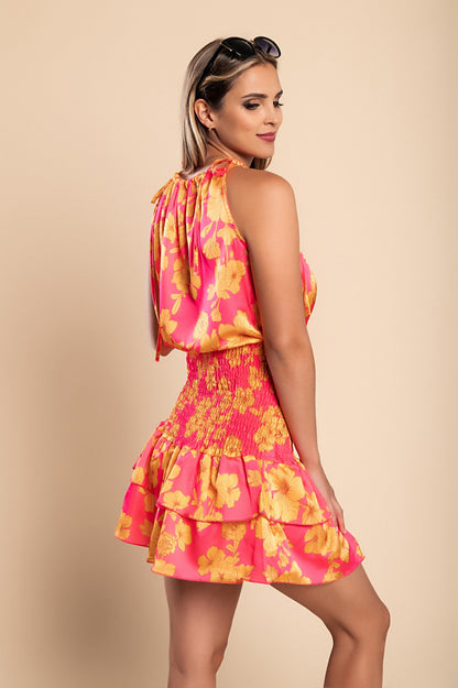Mini abito elegante con stampa Torsa, fucsia