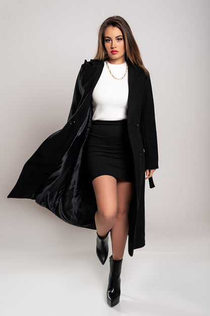 Elegante cappotto lungo con bottoni, color cammello