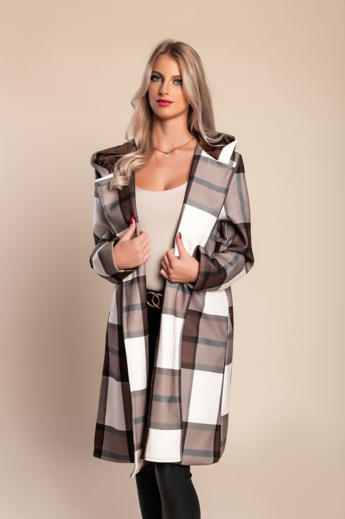 Cappotto a quadri, marrone