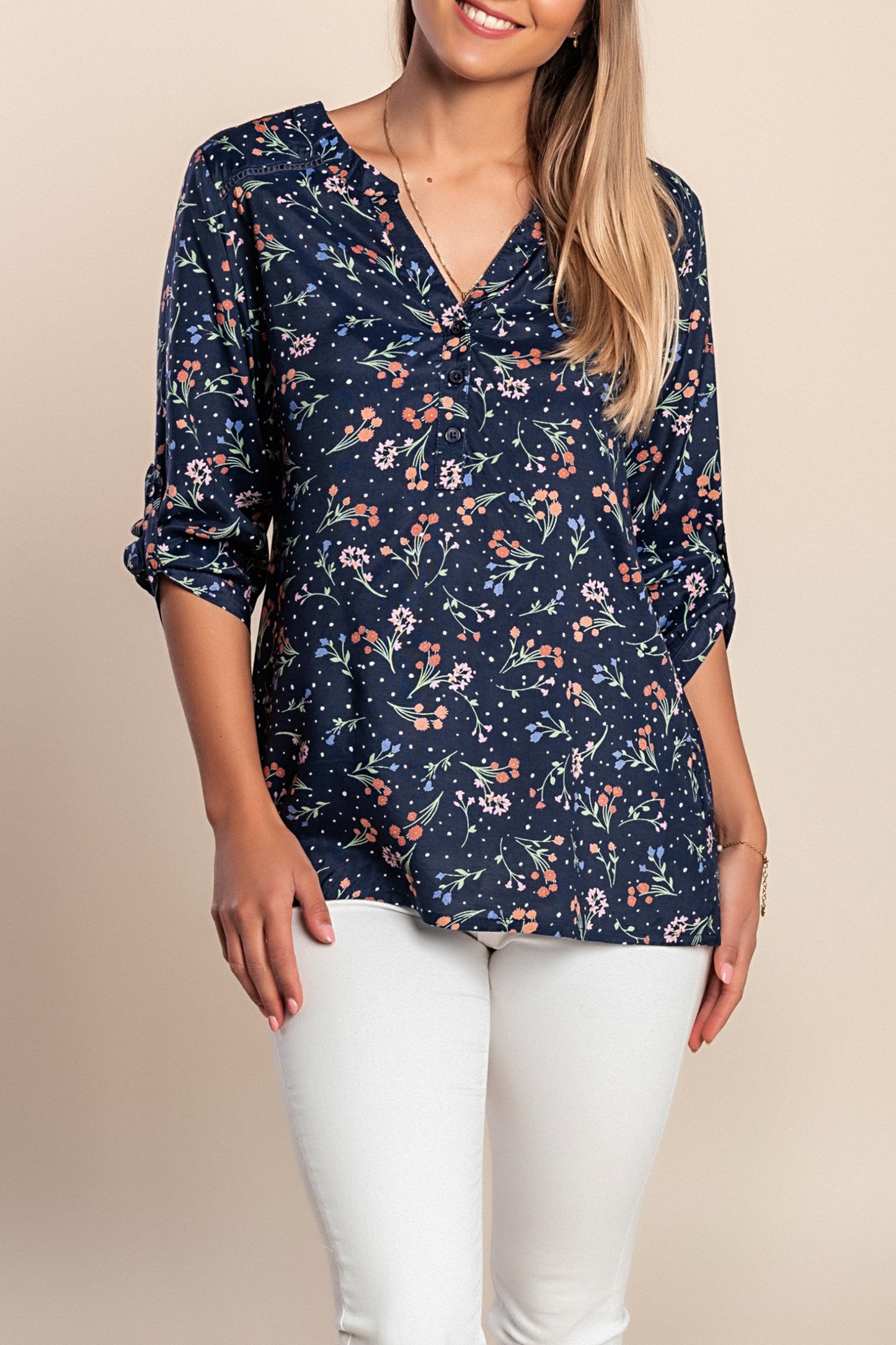 Camicetta stampata, blu scuro