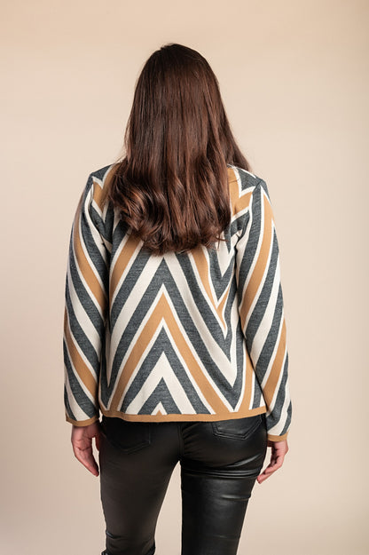 Cardigan in maglia con bottoni, beige/grigio/bianco