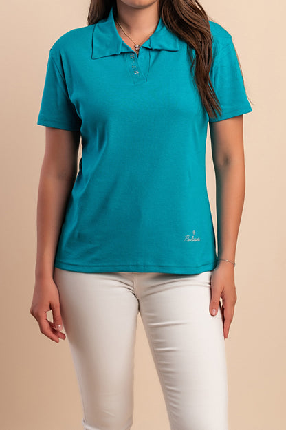 T-shirt in cotone con colletto, viola