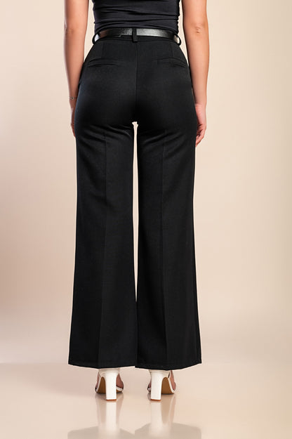 Pantaloni lunghi eleganti con cintura, neri