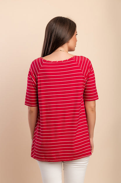 T-shirt con stampa a righe, rossa