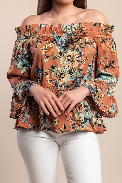 Camicetta con stampa floreale, marrone