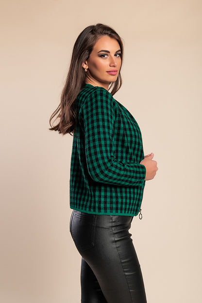 Cardigan in maglia con stampa a quadri, cammello