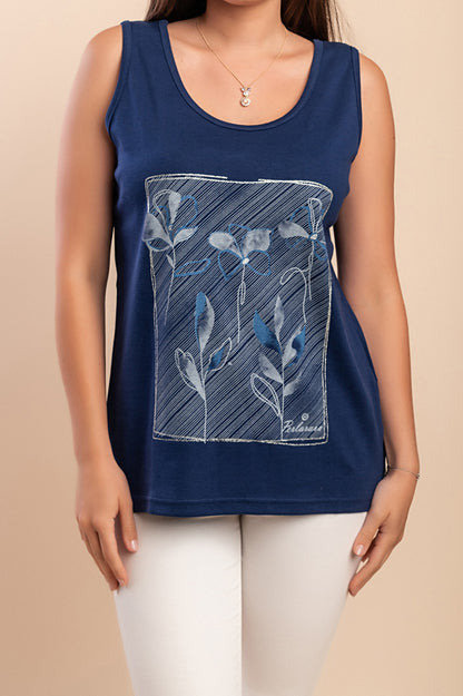 Top in cotone stampato, blu