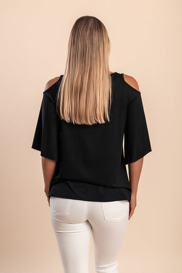 Maglietta con ritagli sulle spalle, nera