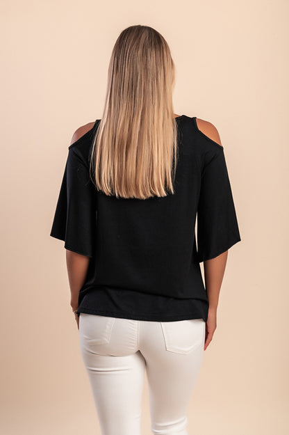 Maglietta con ritagli sulle spalle, nera