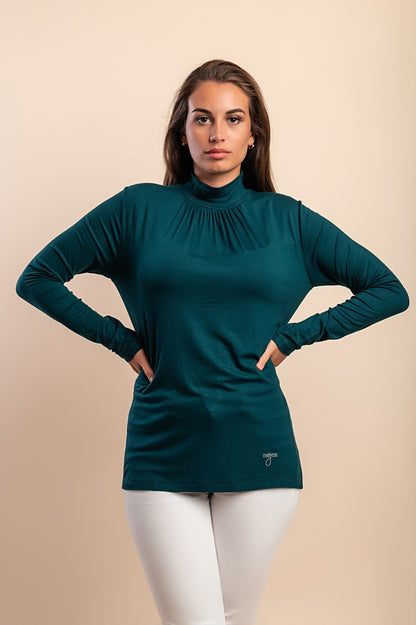 Top in viscosa con collo alto, blu scuro