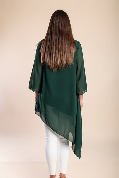 Elegante tunica in tessuto semitrasparente con fiocco decorativo  Ginette, verde scuro
