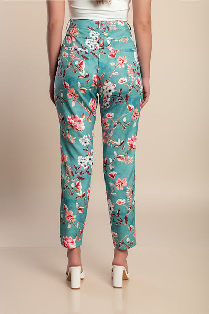 Pantaloni con stampa floreale taglie forti, verdi