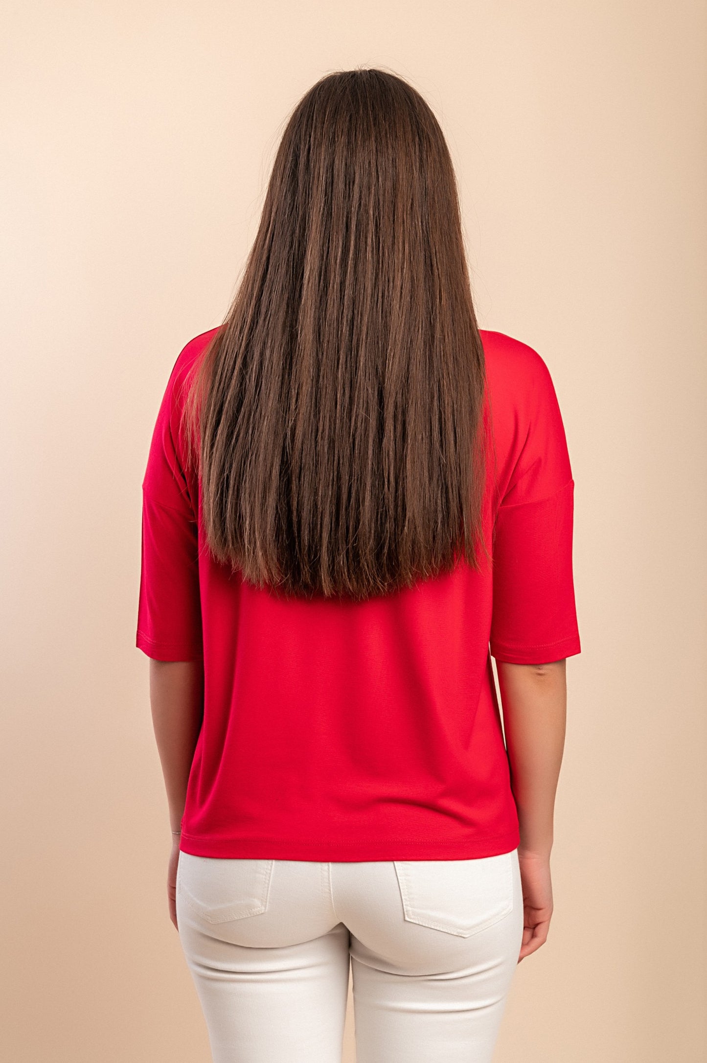 Top stampato con maniche a 3/4, rosso