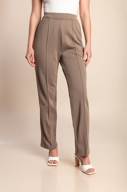 Pantaloni taglie forti con elastico, marroni