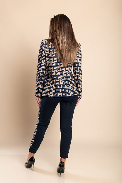 Completo pantalone con blazer elegante con stampa geometrica Nunzia, beige