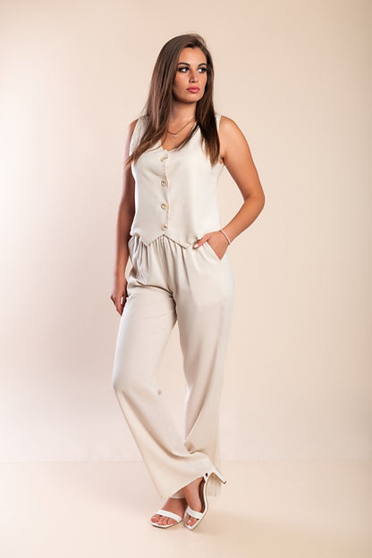 Completo canotta e pantaloni lunghi in lino, beige