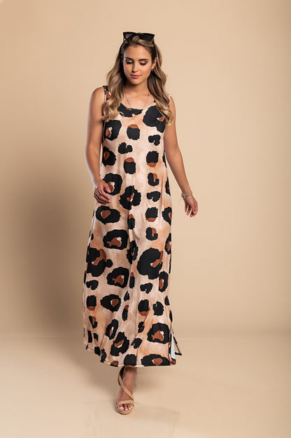 Abito lungo stampa leopardo, leopardato