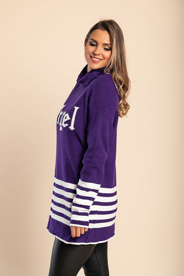 Maglia lunga a righe con motivo a righe, viola