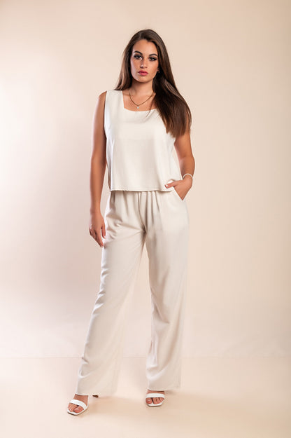 Set top e pantaloni lunghi, beige
