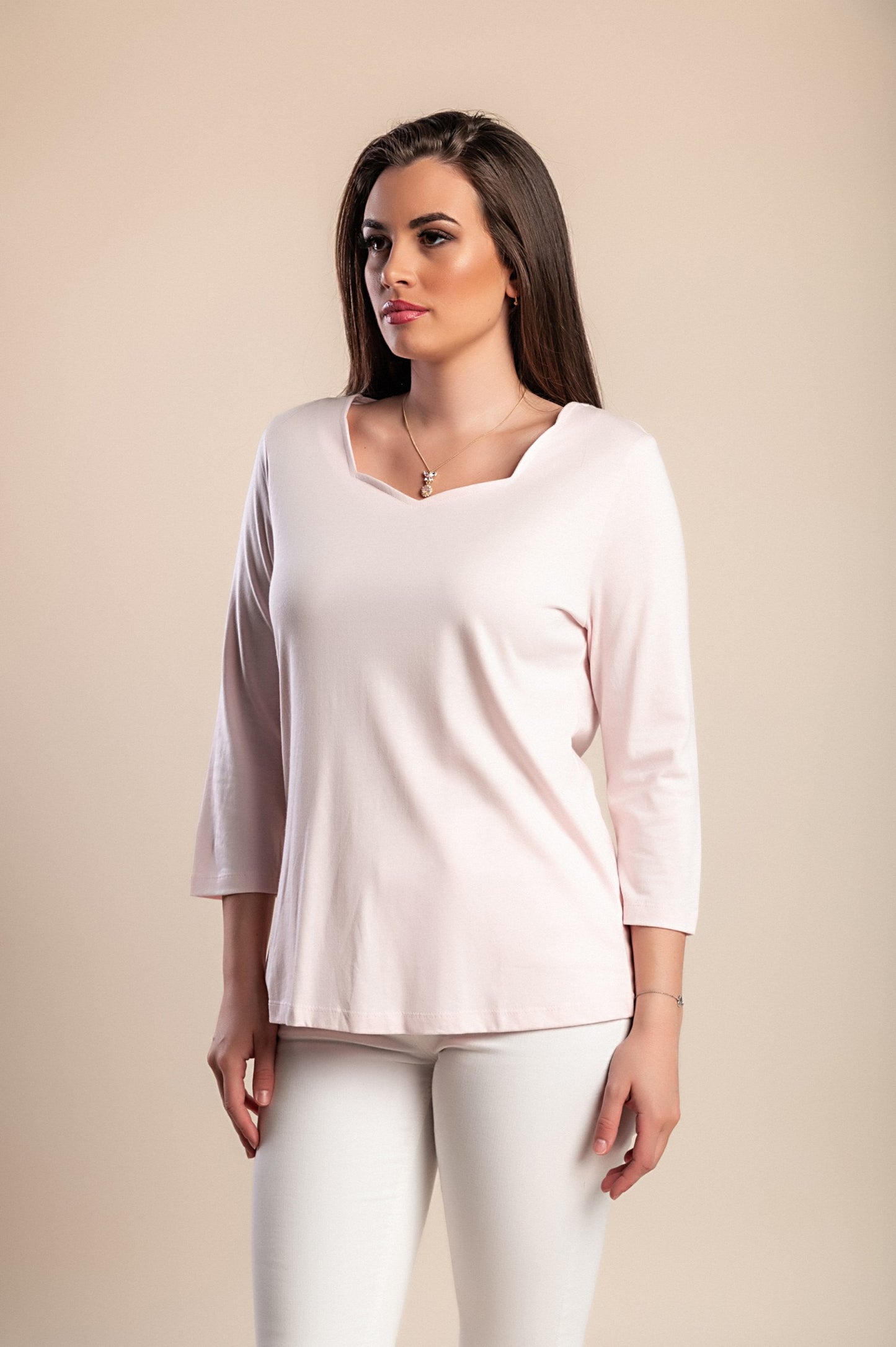 Top con maniche a 3/4, rosa chiaro