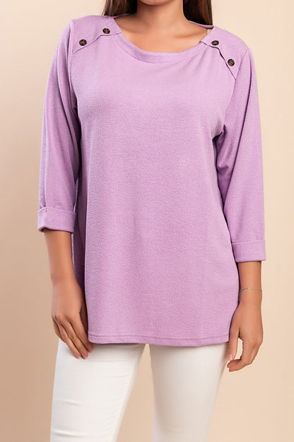 Top taglie forti con bottoni, viola
