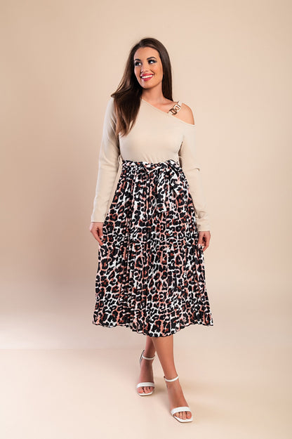 Abito midi con stampa leopardata, nero